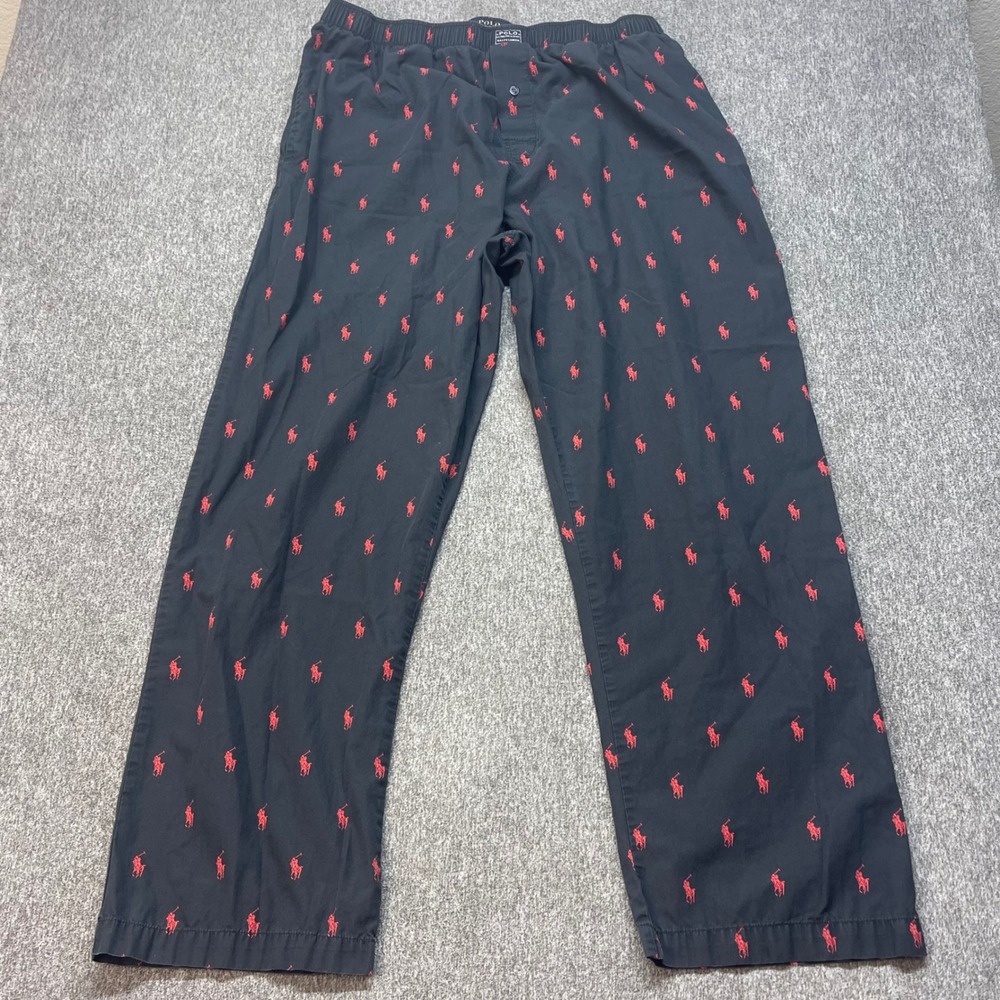 Polo Ralph Lauren Mens XL Pajama Pants Black Red Pony Logo Sleepwear Lounge